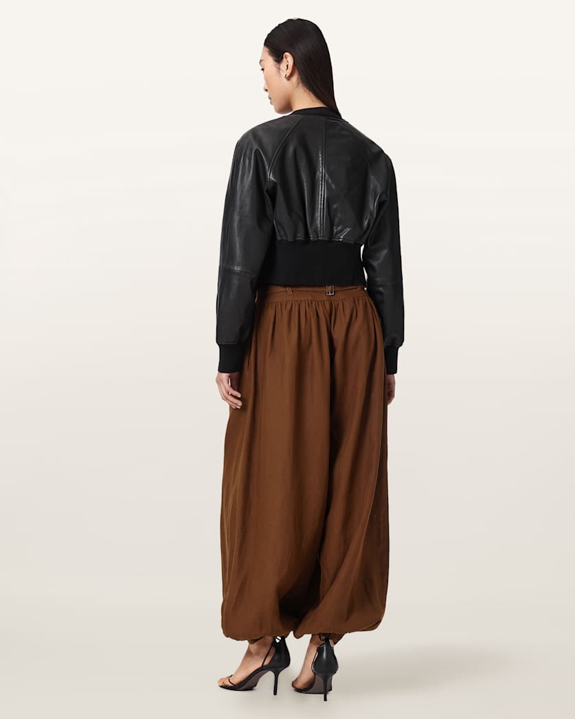 AllSaints Harrie Linen Blend Baggy Fit Pants Women's Hot Choc Brown Women's