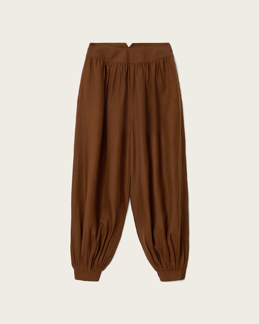 AllSaints Harrie Linen Blend Baggy Fit Pants Women's Hot Choc Brown Women's