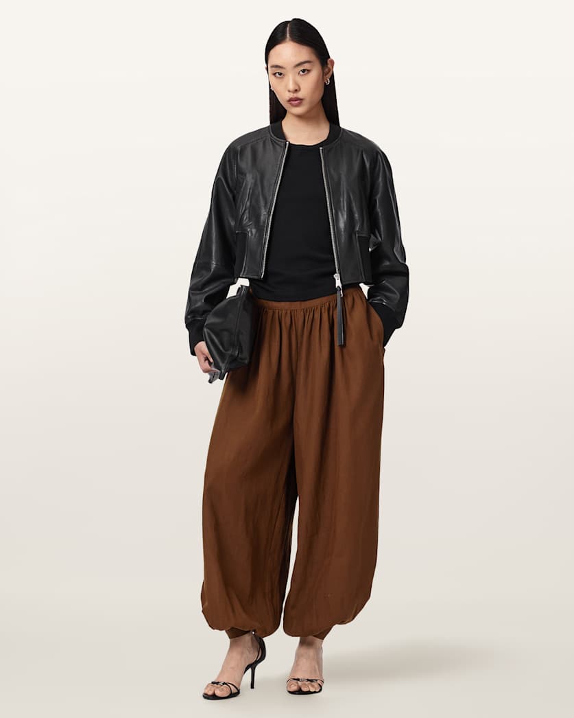 AllSaints Harrie Linen Blend Baggy Fit Pants Women's Hot Choc Brown Women's