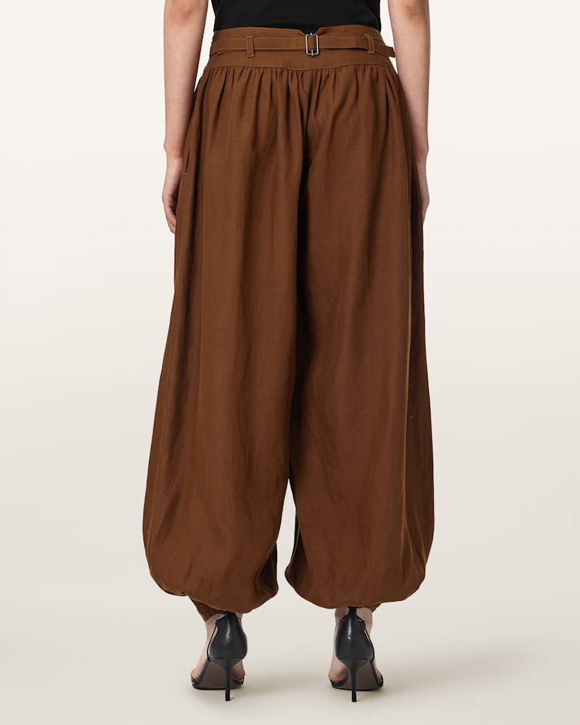 AllSaints Harrie Linen Blend Baggy Fit Pants Women's Hot Choc Brown Women's