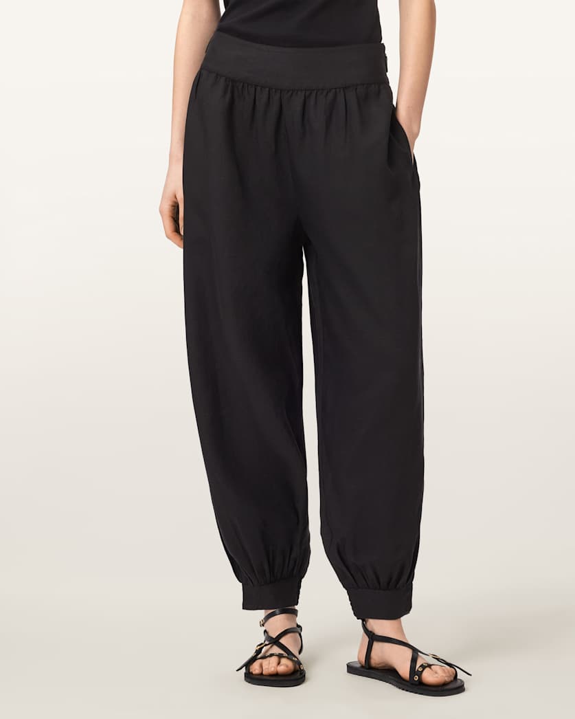 AllSaints Harrie Linen Blend Baggy Fit Pants Women's Hot Choc Brown Women's