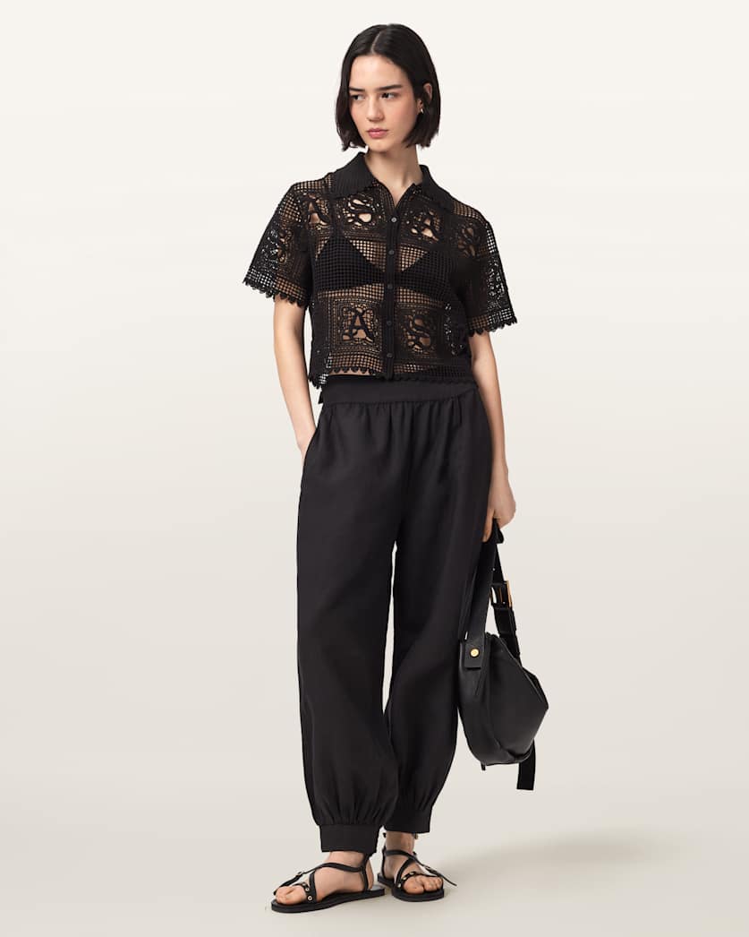 AllSaints Harrie Linen Blend Baggy Fit Pants Women's Hot Choc Brown Women's