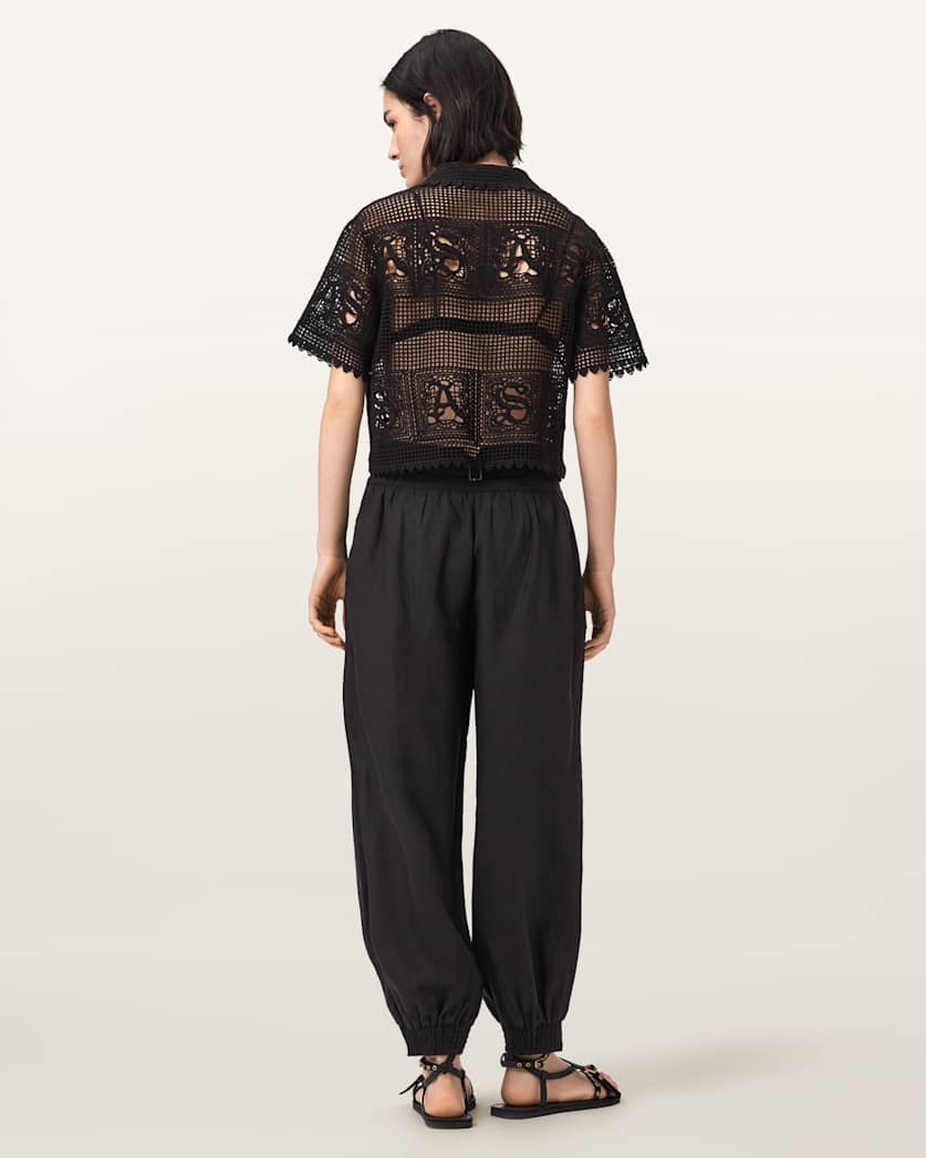 AllSaints Harrie Linen Blend Baggy Fit Pants Women's Hot Choc Brown Women's
