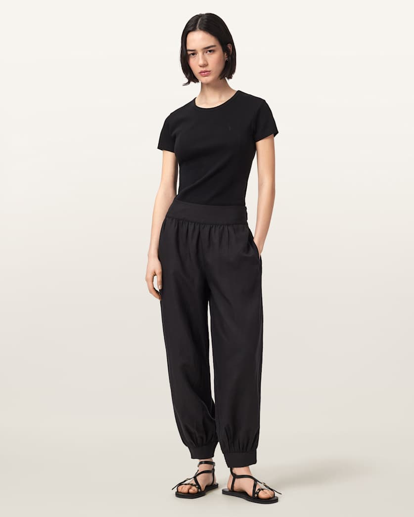 AllSaints Harrie Linen Blend Baggy Fit Pants Women's Hot Choc Brown Women's