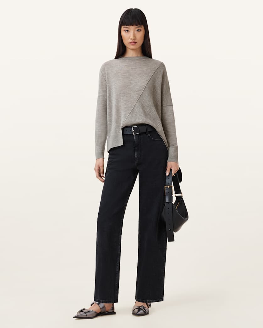 AllSaints Isla Crew Neck Merino Jumper Women's Sand Grey Women's