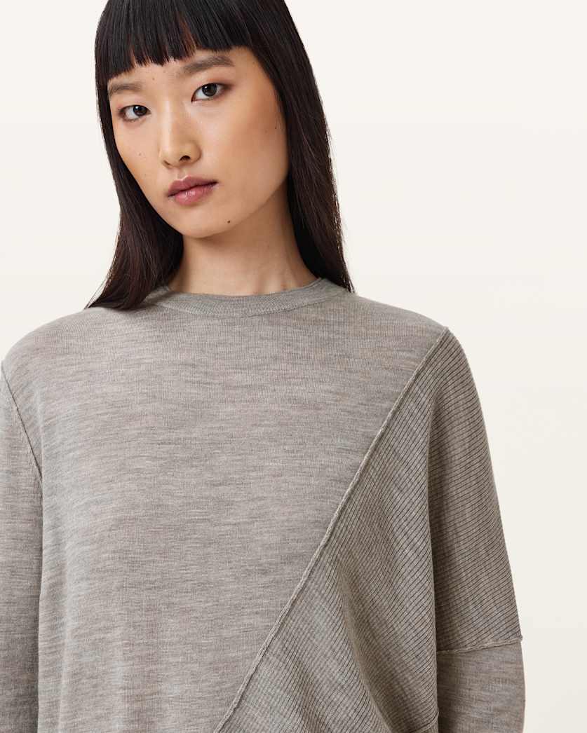 AllSaints Isla Crew Neck Merino Jumper Women's Sand Grey Women's