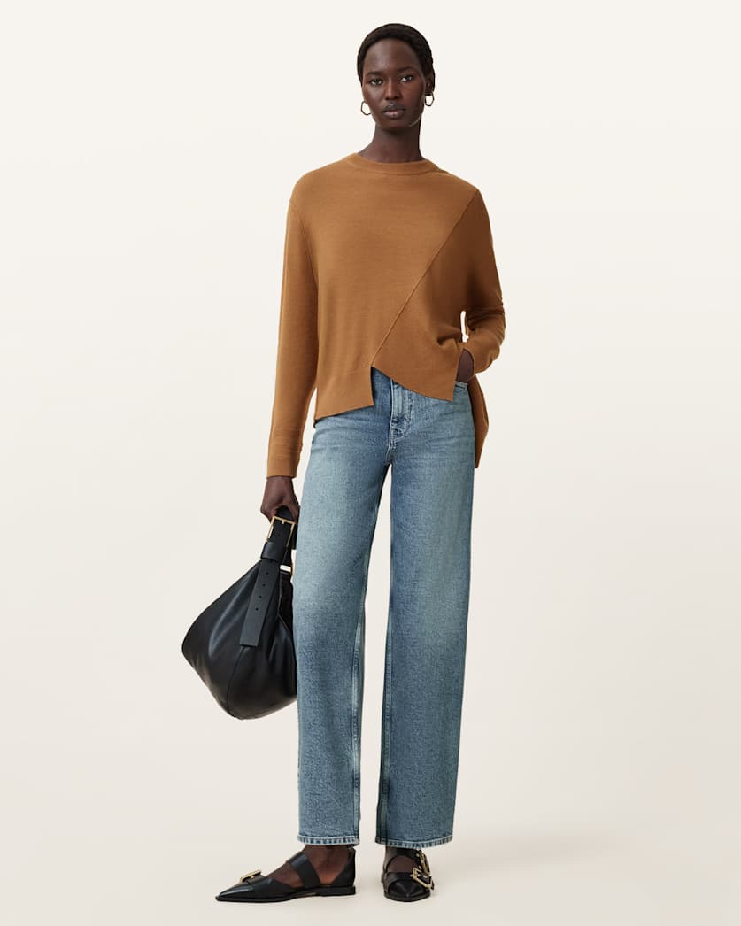 AllSaints Isla Crew Neck Merino Jumper Women's Sand Grey Women's