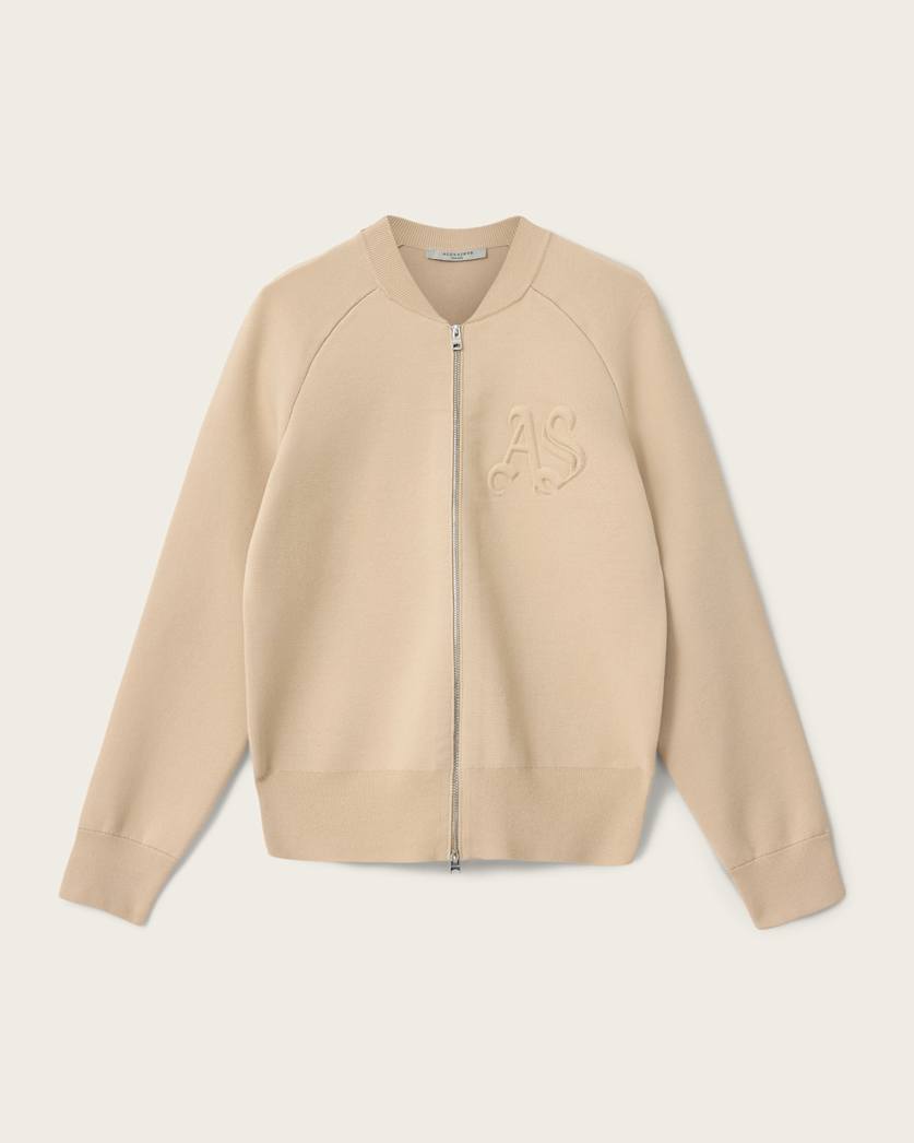 AllSaints Sonny Zip Up Cardigan Women's Pebble White Women's