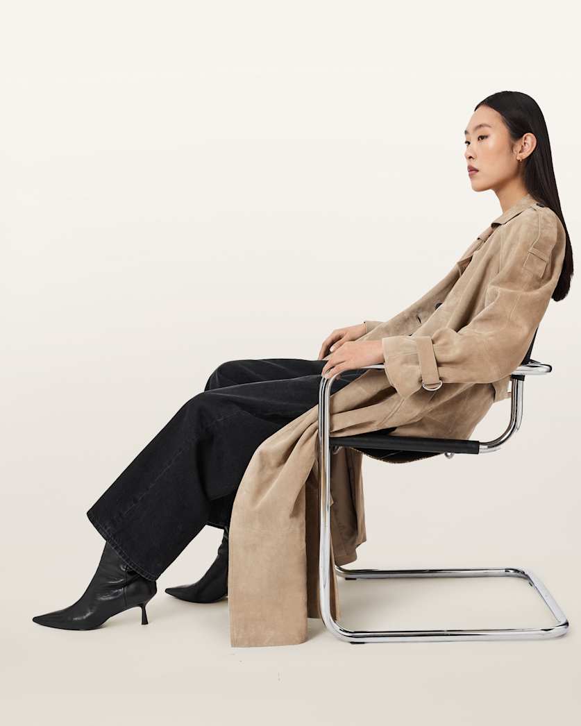 AllSaints Reed Suede Trench Coat Women's Taupe Brown Women's