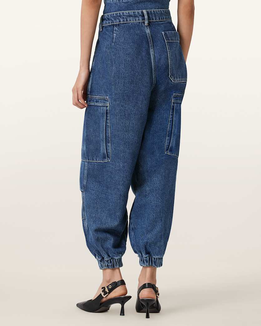 AllSaints Sol Tapered Denim Cargo Jeans Women's Mid Indigo Women's