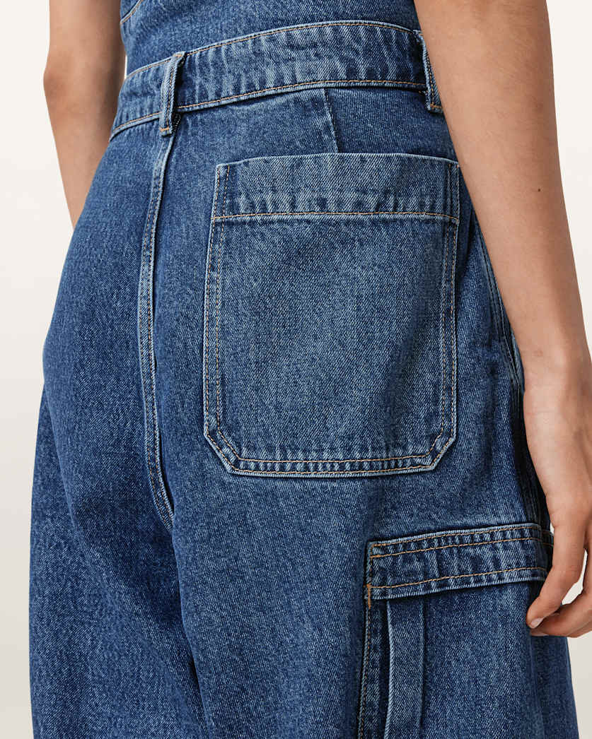 AllSaints Sol Tapered Denim Cargo Jeans Women's Mid Indigo Women's