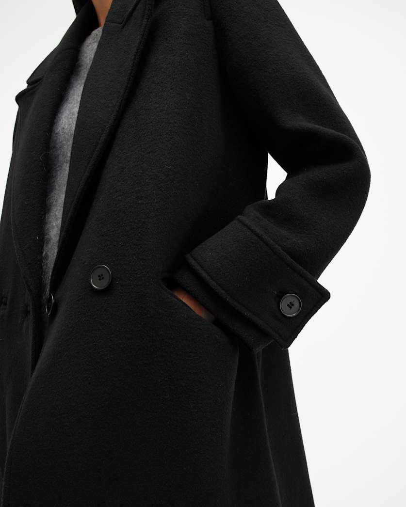 AllSaints Mabel Double Breasted Oversized Coat Women's Black Women's
