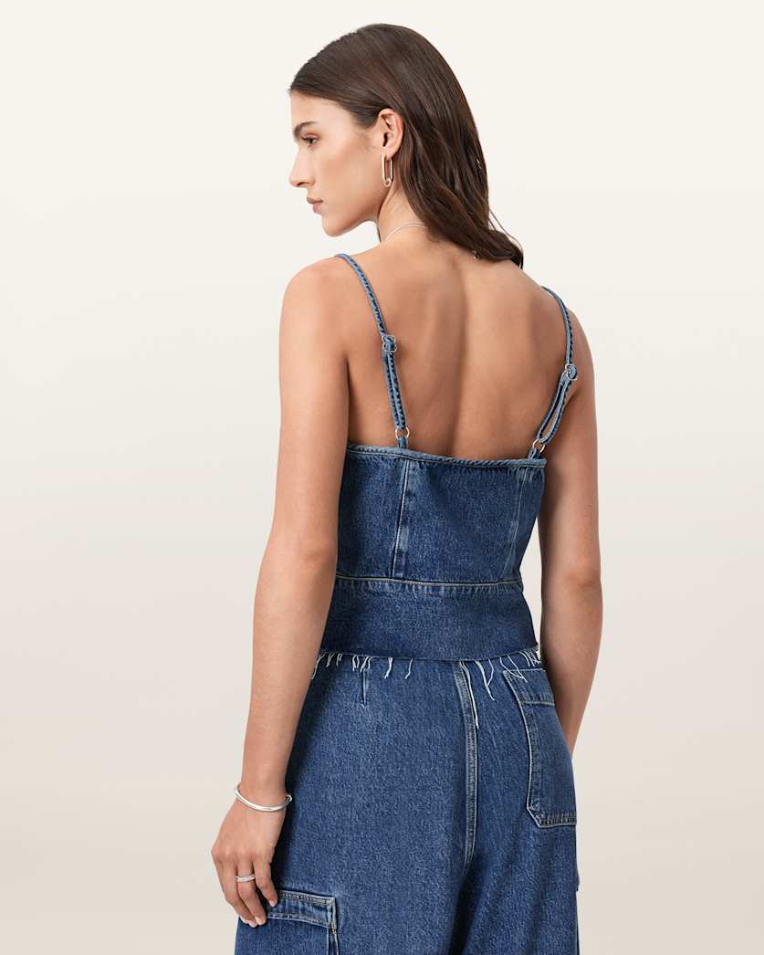 AllSaints Lilah Denim Slim Tank Top Women's Mid Indigo Women's