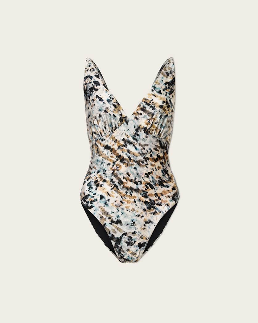 AllSaints Saph Animal Print V Neck Swimsuit Women's Canter Fawn Brown Women's