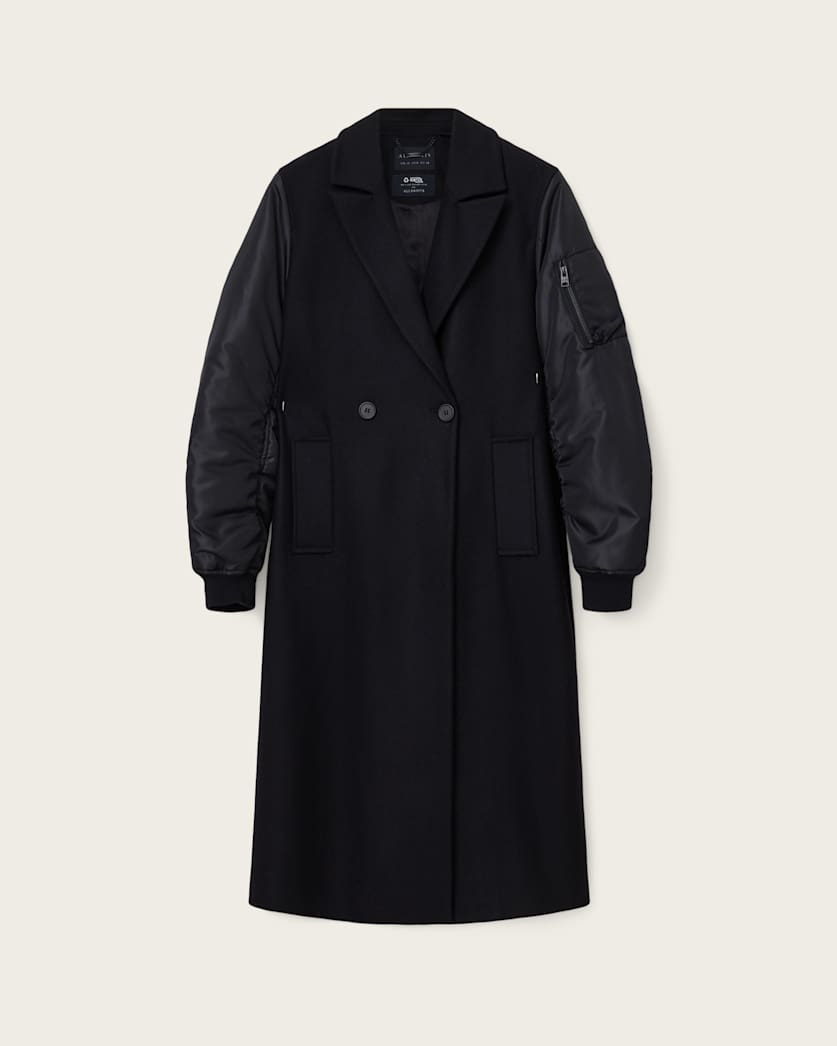 AllSaints Paulah Wool Blend Double Breasted Coat Women's Black Women's