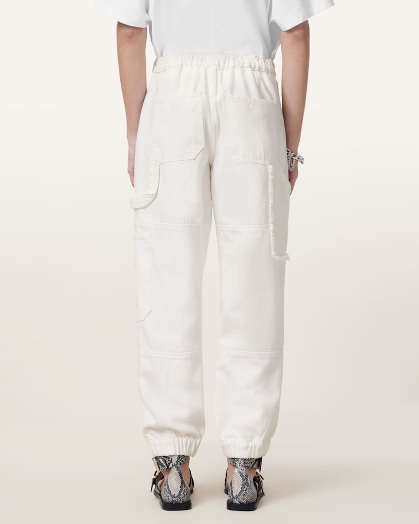 AllSaints Mila Tapered Frayed Cargo Denim Pants Women's Off White Women's