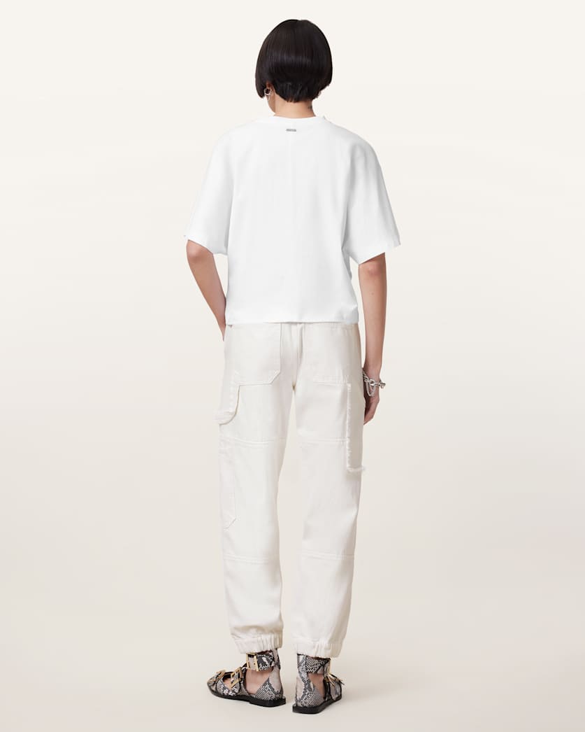 AllSaints Mila Tapered Frayed Cargo Denim Pants Women's Off White Women's
