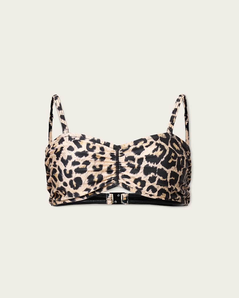 AllSaints Court Strapless Animal Print Bikini Top Women's Leppo Brown Women's