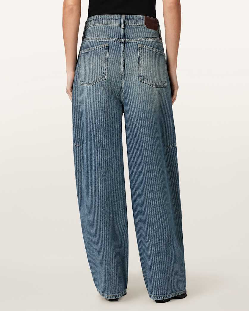 AllSaints Carter Stripe Mid Rise Denim Jeans Women's Titan Blue Women's