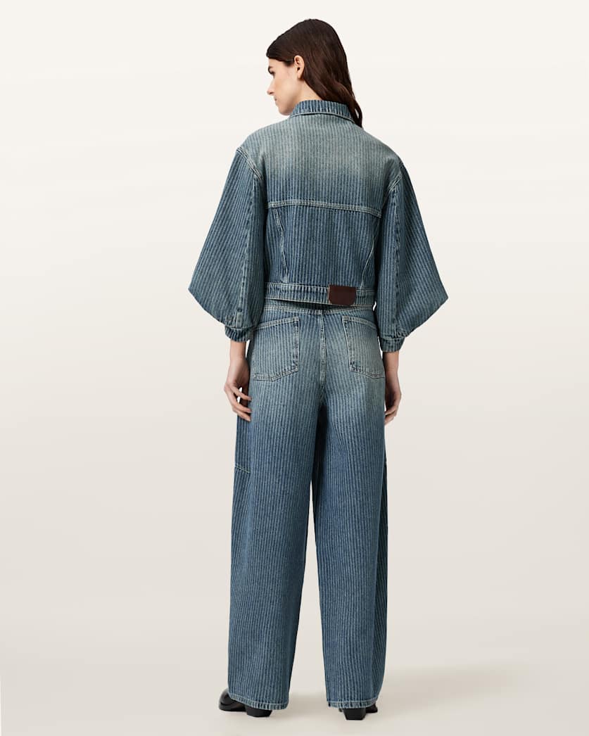 AllSaints Carter Stripe Mid Rise Denim Jeans Women's Titan Blue Women's
