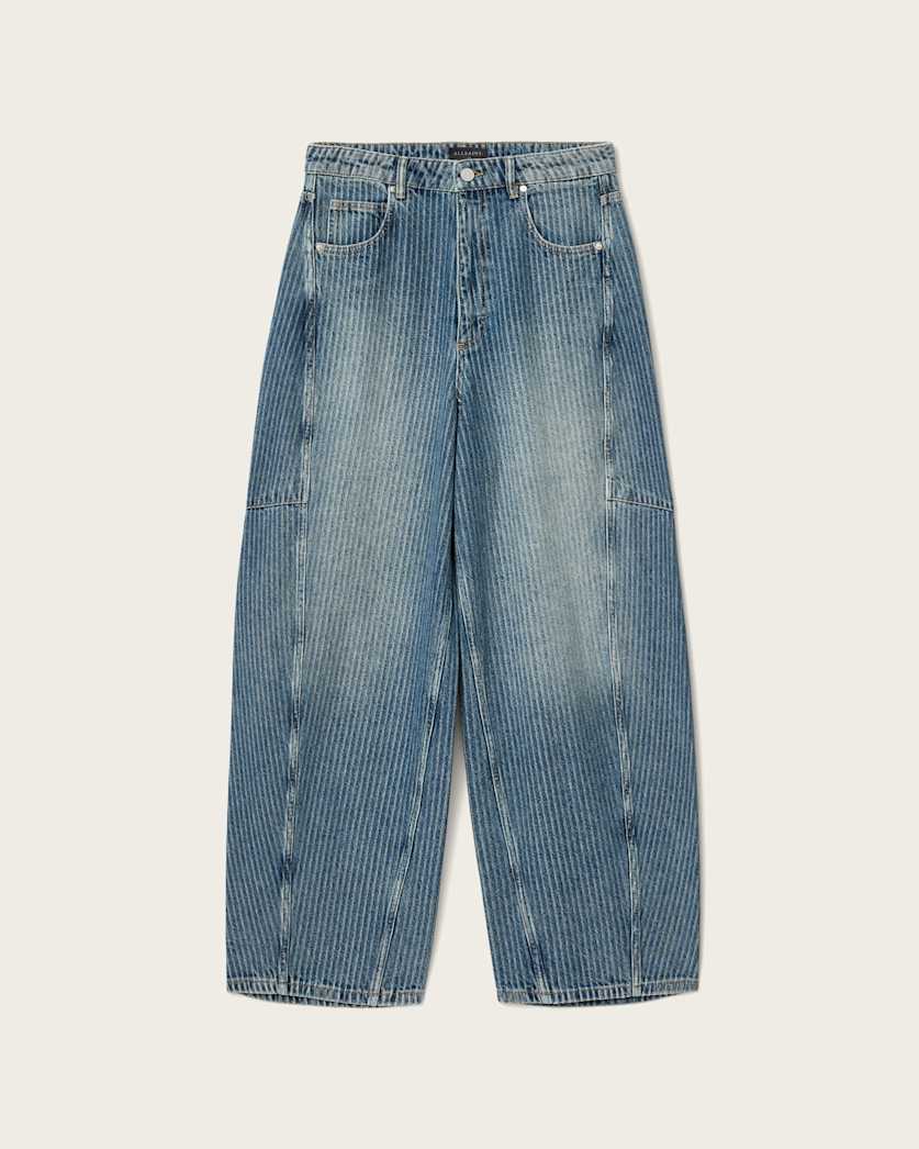 AllSaints Carter Stripe Mid Rise Denim Jeans Women's Titan Blue Women's