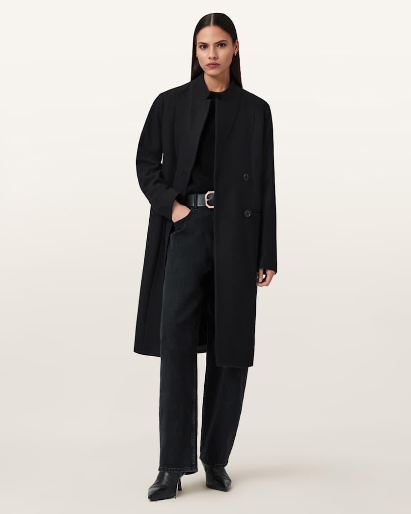 AllSaints Sidney Wool Cashmere Blend Tailored Coat Women's Black Women's