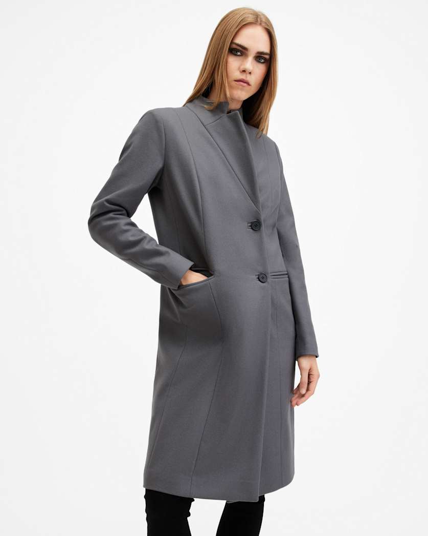 AllSaints Sidney Wool Cashmere Blend Tailored Coat Women's Black Women's