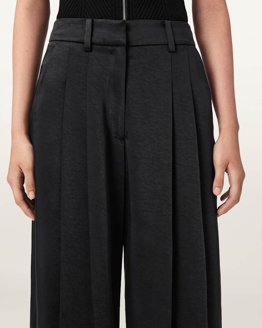 AllSaints Poppy Satin Straight Leg Pants Women's Black Women's