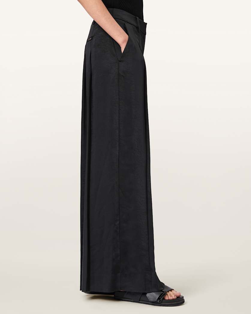 AllSaints Poppy Satin Straight Leg Pants Women's Black Women's