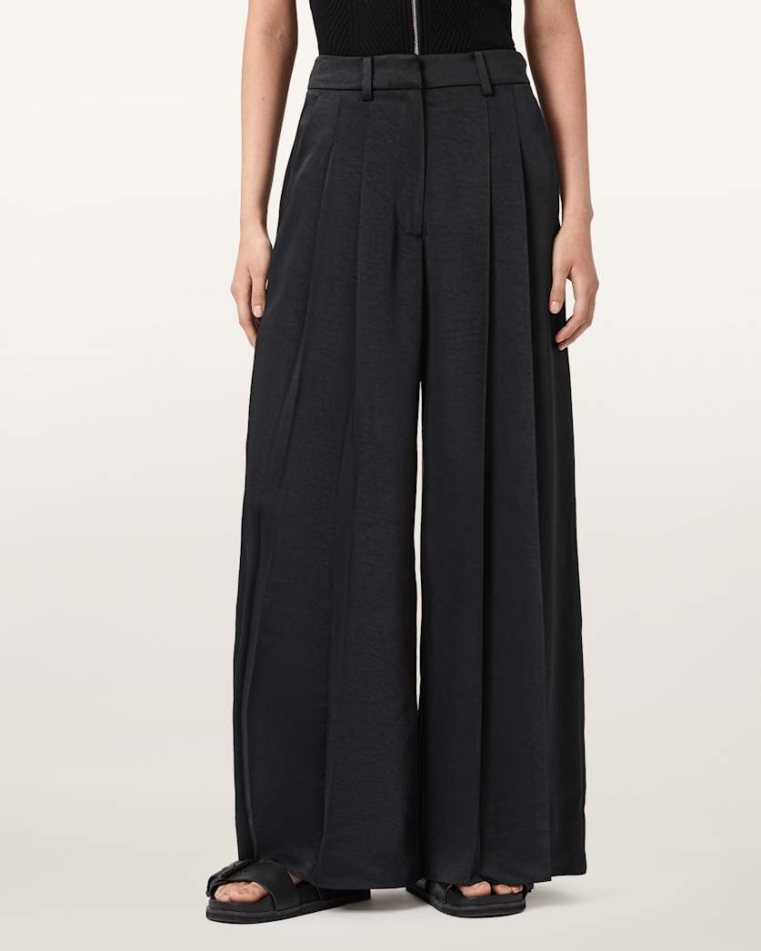 AllSaints Poppy Satin Straight Leg Pants Women's Black Women's