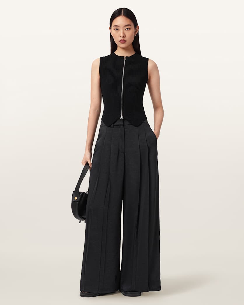 AllSaints Poppy Satin Straight Leg Pants Women's Black Women's