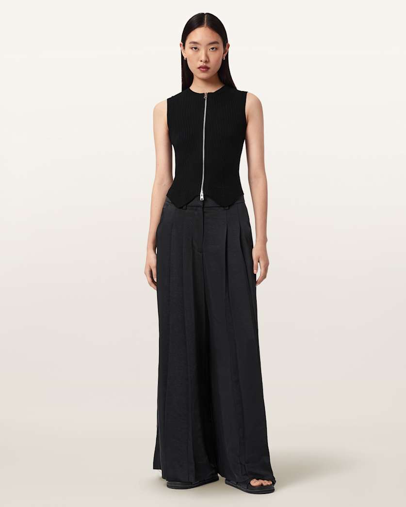 AllSaints Poppy Satin Straight Leg Pants Women's Black Women's