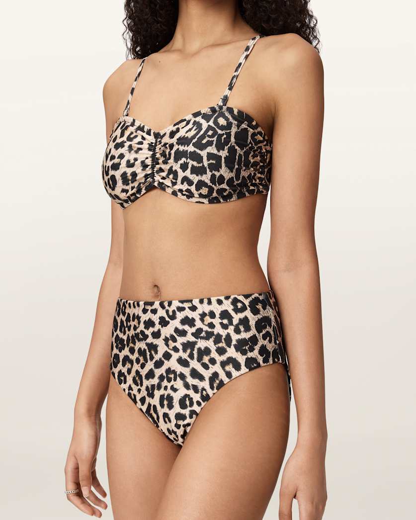 AllSaints Talaria High Rise Animal Print Bikini Bottoms Women's Leppo Brown Women's