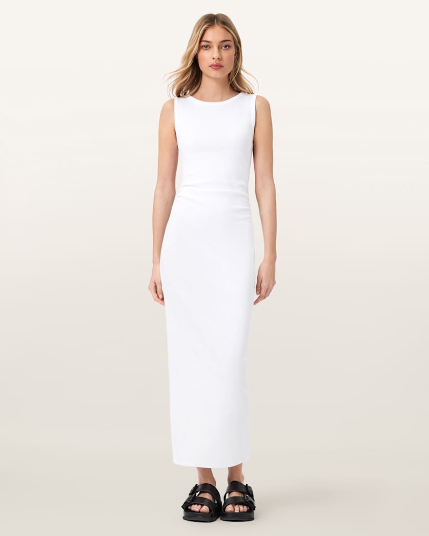 AllSaints Katarina Boat Neck Bodycon Fit Maxi Dress Women's Optic White Women's