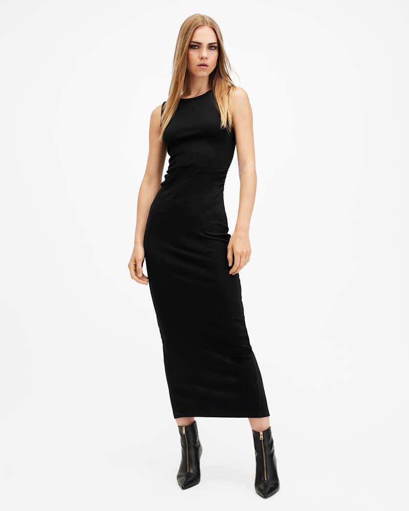 AllSaints Katarina Boat Neck Bodycon Fit Maxi Dress Women's Optic White Women's