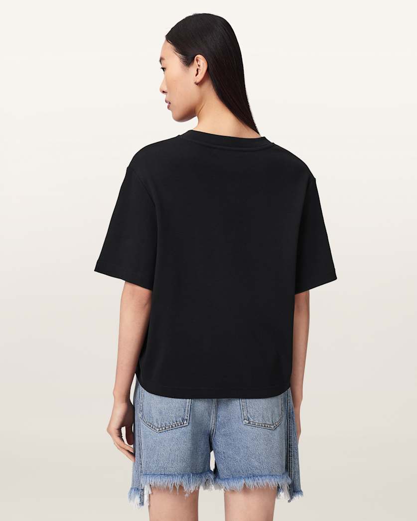 AllSaints Sofia Lisa Boxy Embroidered T Shirt Women's Black Women's