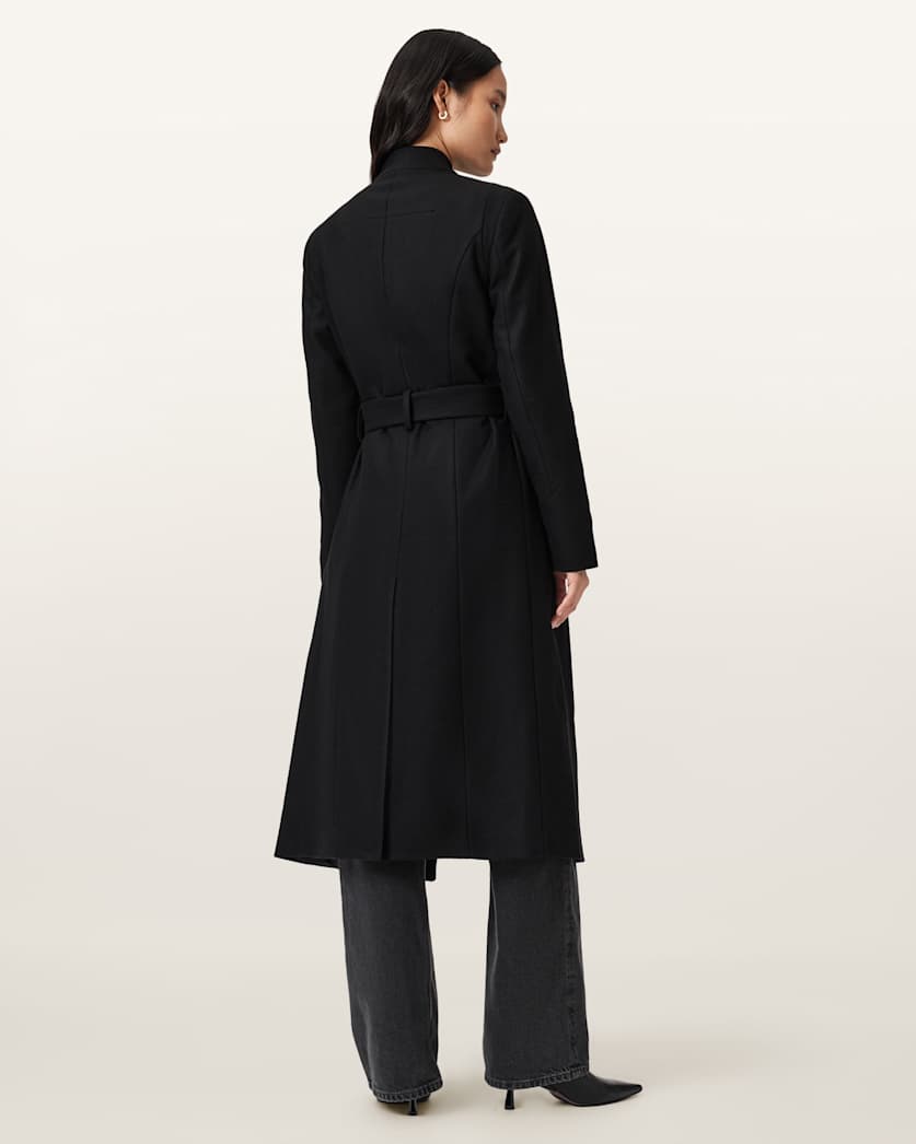 AllSaints Riley Wrap Around Belted Long Line Coat Women's Black Women's
