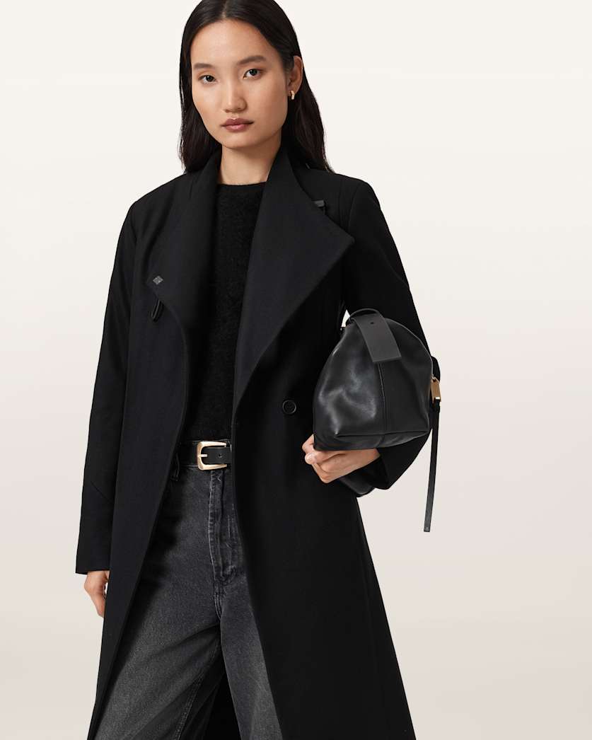AllSaints Riley Wrap Around Belted Long Line Coat Women's Black Women's