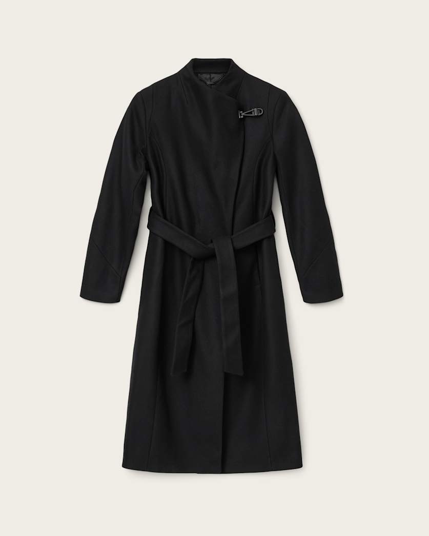 AllSaints Riley Wrap Around Belted Long Line Coat Women's Black Women's