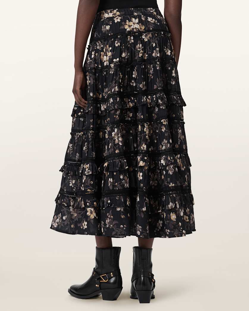 AllSaints Talia Printed Midi Skirt Women's Vine Black Women's