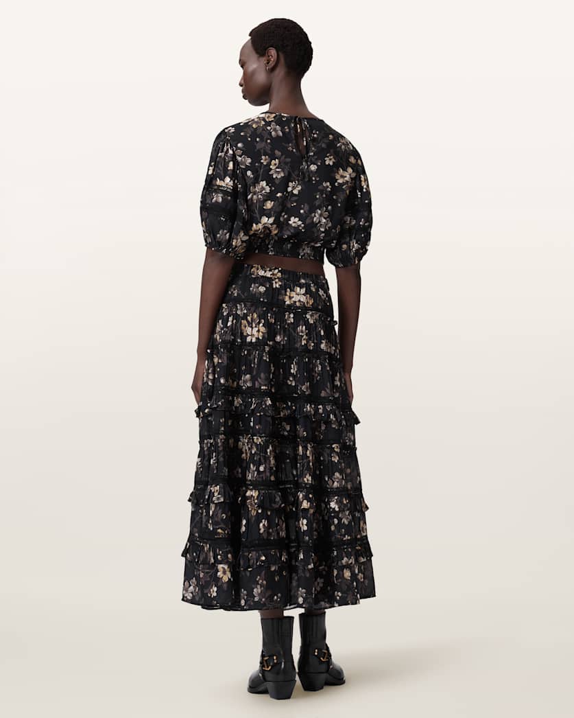 AllSaints Talia Printed Midi Skirt Women's Vine Black Women's