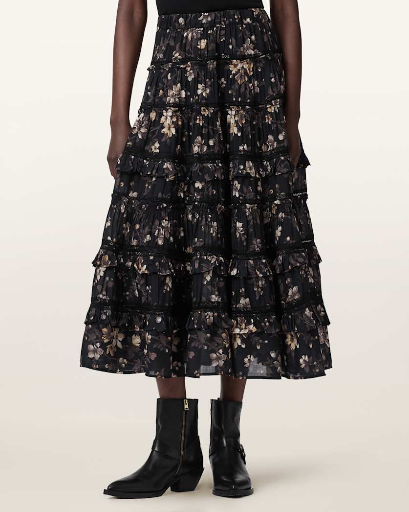 AllSaints Talia Printed Midi Skirt Women's Vine Black Women's