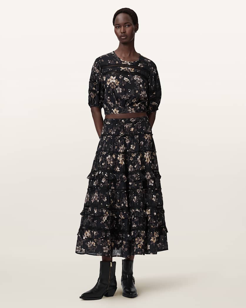 AllSaints Talia Printed Midi Skirt Women's Vine Black Women's