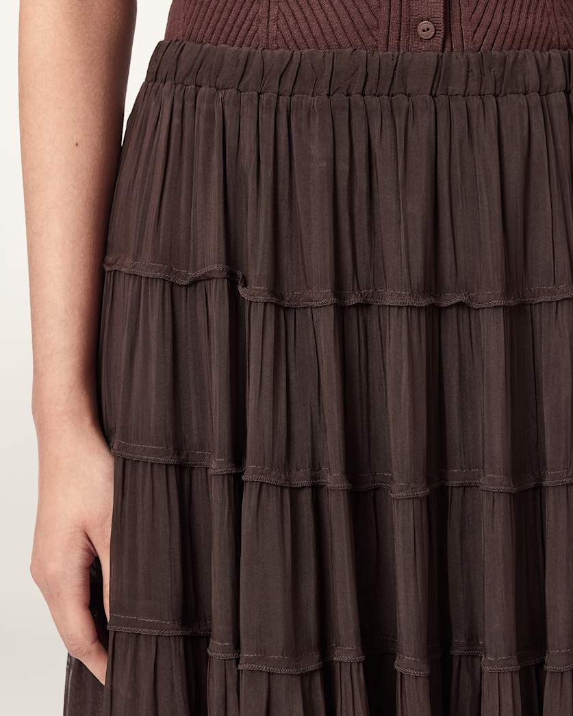 AllSaints Eva Tiered Midi Skirt Women's Paprika Red Women's