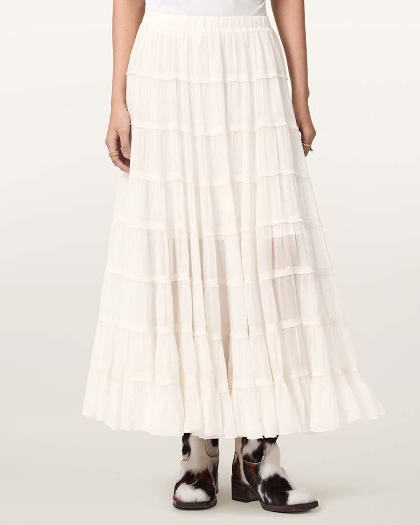 AllSaints Eva Tiered Midi Skirt Women's Paprika Red Women's