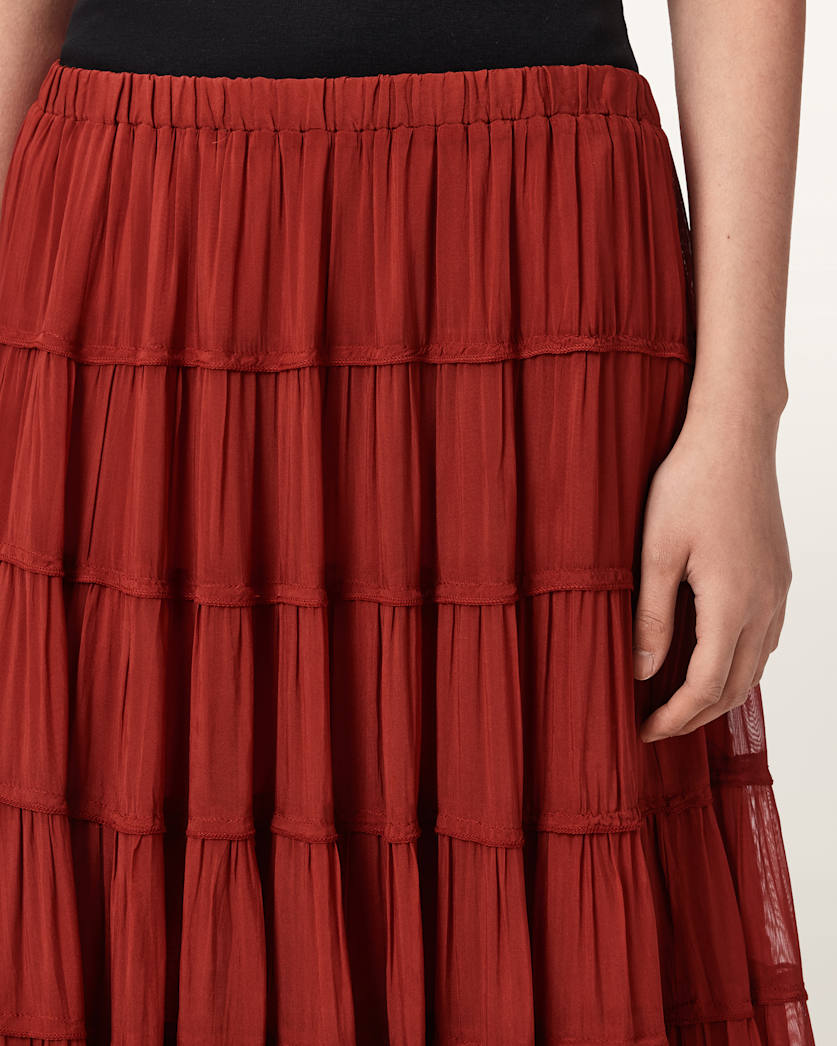 AllSaints Eva Tiered Midi Skirt Women's Paprika Red Women's