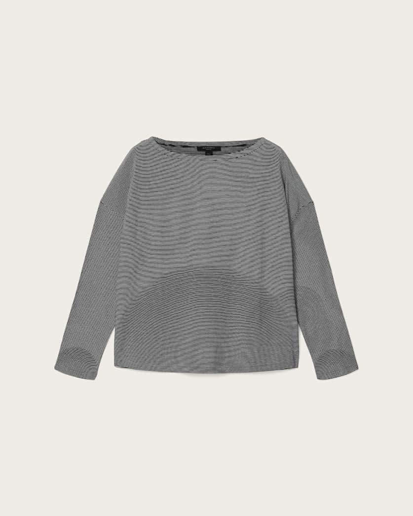 AllSaints Rita Long Sleeve Striped T Shirt Women's Black/White Women's