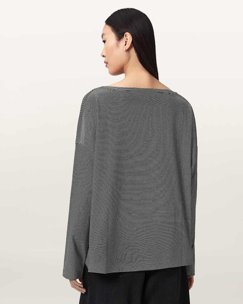 AllSaints Rita Long Sleeve Striped T Shirt Women's Black/White Women's