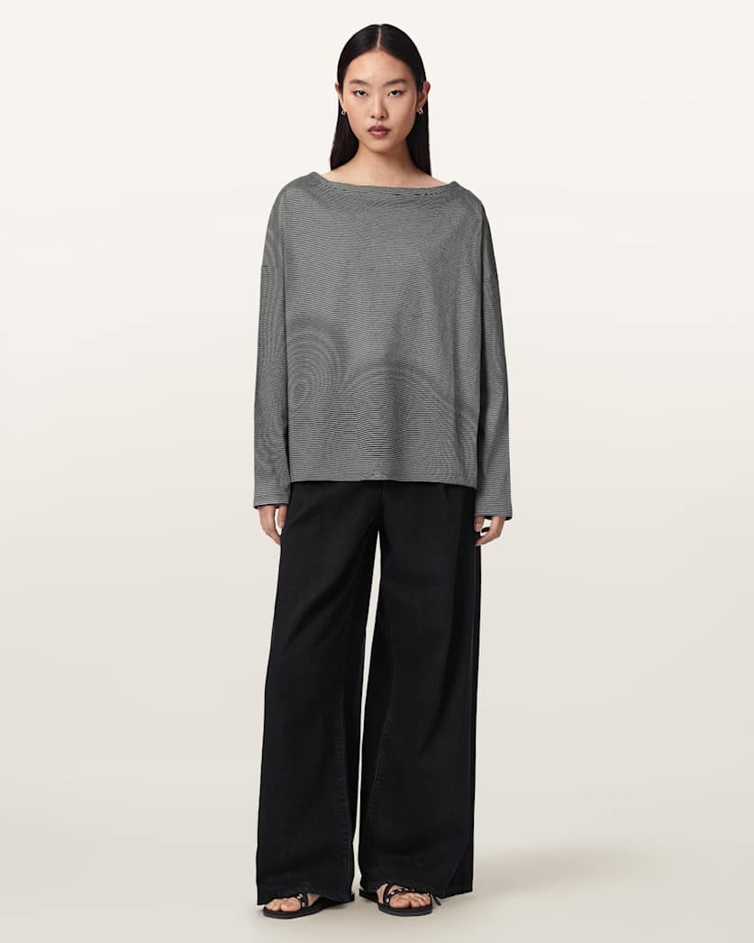 AllSaints Rita Long Sleeve Striped T Shirt Women's Black/White Women's
