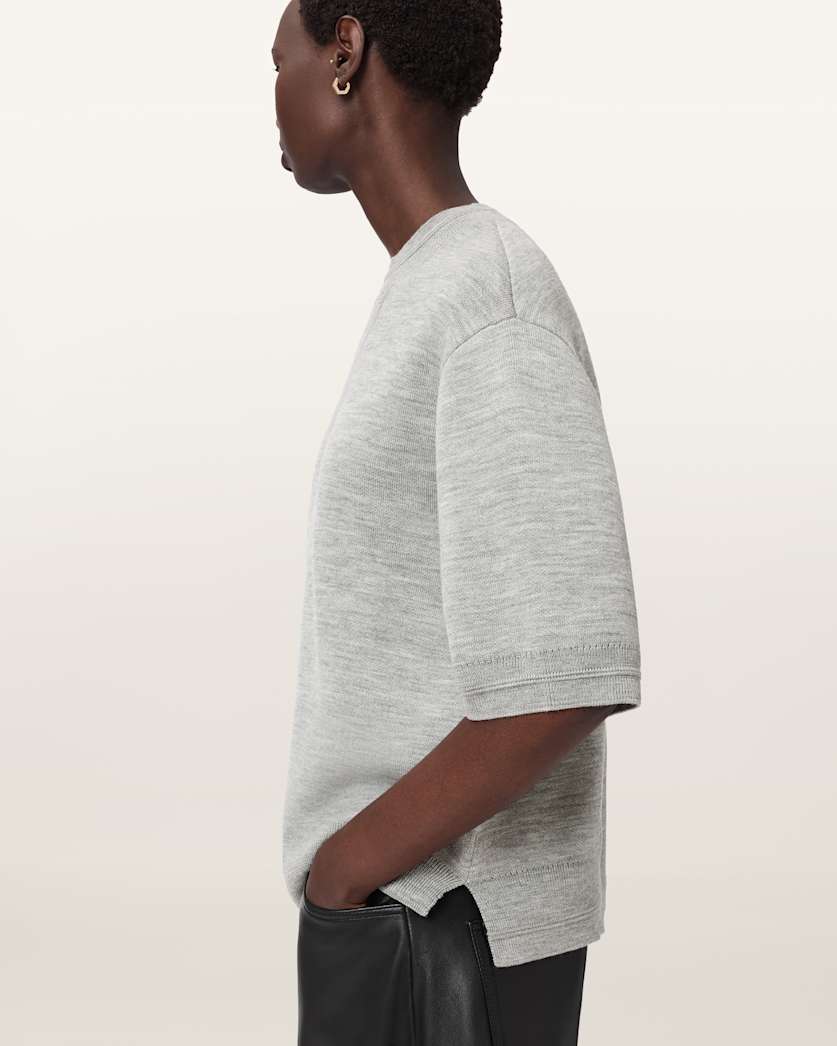 AllSaints Nika Relaxed Wool T Shirt Women's Grey Marl Women's